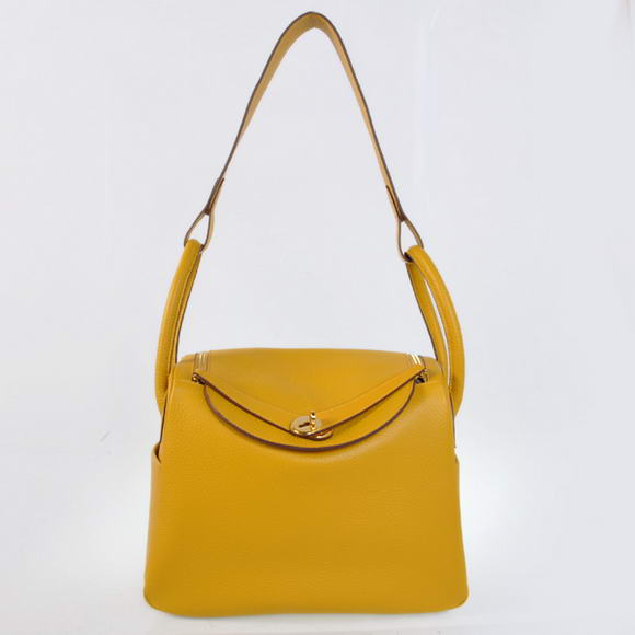 High Quality Replica Hermes Lindy 30CM Havanne Handbags 1057 Yellow Leather Golden Hardware